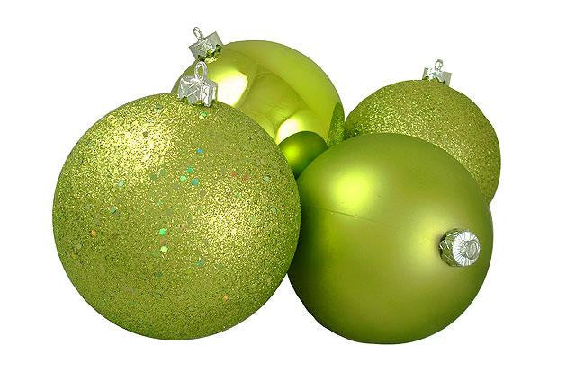 4ct Green Kiwi Shatterproof 4-Finish Christmas Ball Ornaments 6" (150mm)