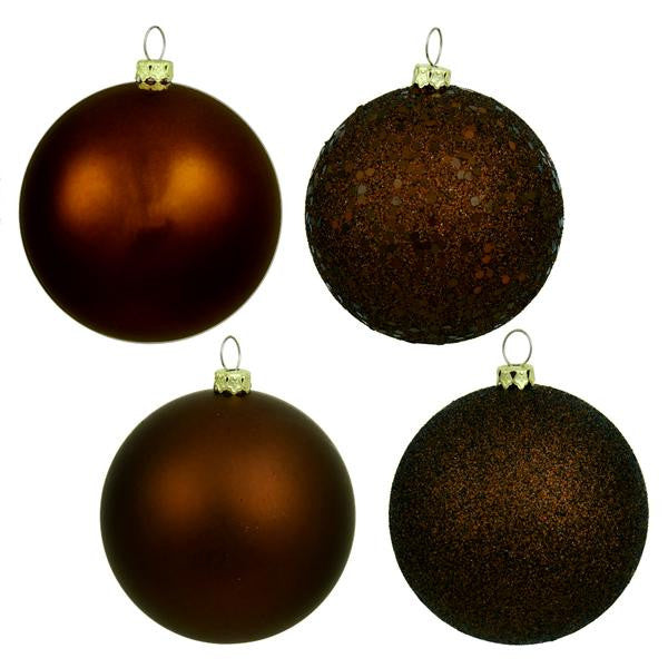 4ct Chocolate Brown Shatterproof 4-Finish Christmas Ball Ornaments 6" (150mm)