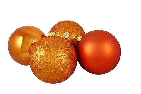 4ct Burnt Orange Shatterproof 4-Finish Christmas Ball Ornaments 6" (150mm)