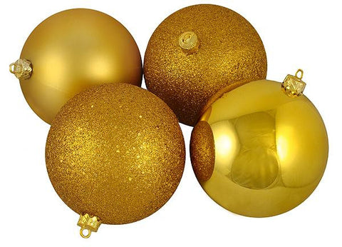 4ct Antique Gold Shatterproof 4-Finish Christmas Ball Ornaments 6" (150mm)