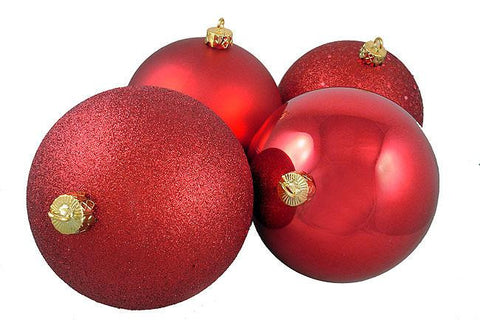 4ct Red Hot Shatterproof 4-Finish Christmas Ball Ornaments 8" (200mm)