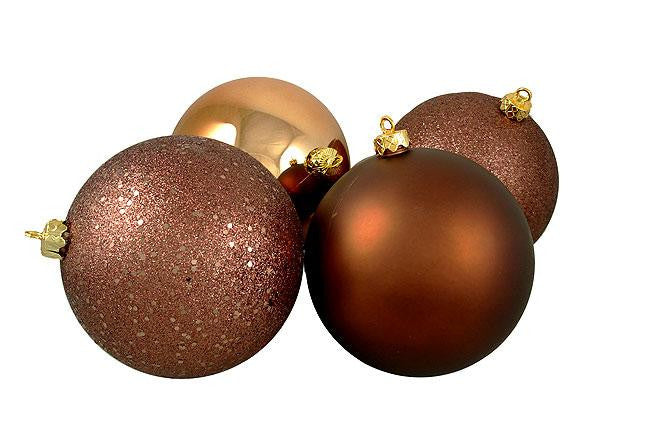 4ct Mocha Brown Shatterproof 4-Finish Christmas Ball Ornaments 6" (150mm)