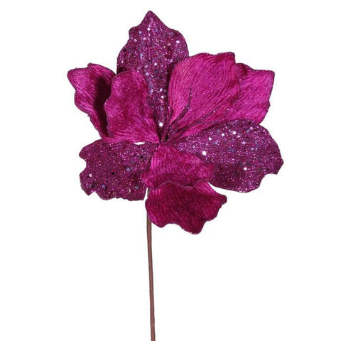 17" Elegant Pink Beaded Sparkle Amaryllis Flower Christmas Pick