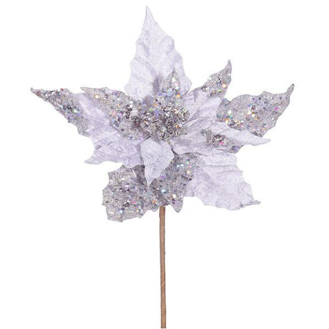 11" Elegant Silver Lavender Velveteen Artificial Christmas Poinsettia Flower Pick