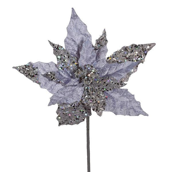 11" Elegant Pewter Velveteen Artificial Christmas Poinsettia Flower Pick