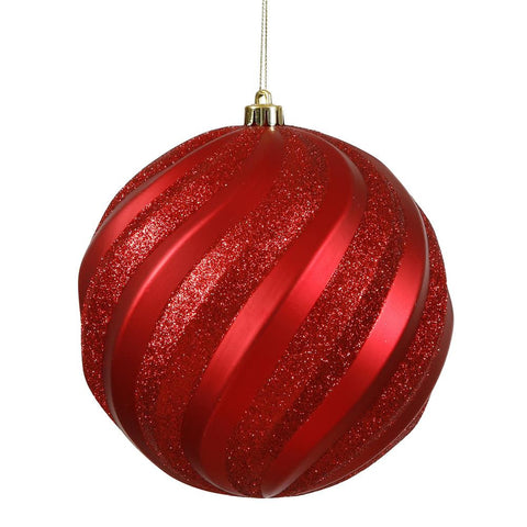 Red Hot Glitter Swirl Shatterproof Christmas Ball Ornament 6" (150mm)