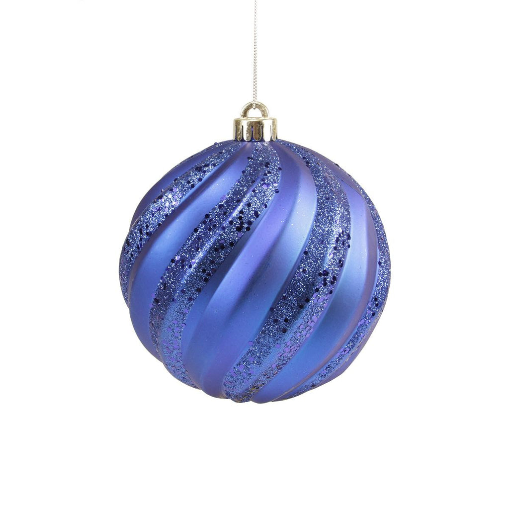 Lavish Blue Glitter Swirl Shatterproof Christmas Ball Ornament 6" (150mm)