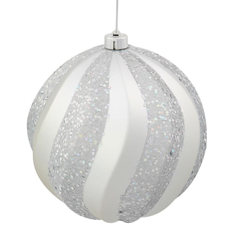 Silver Splendor Glitter Swirl Shatterproof Christmas Ball Ornament 6" (150mm)