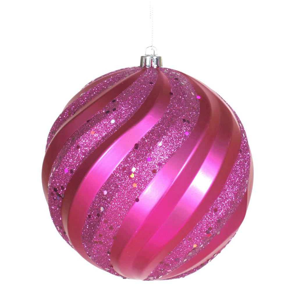 Cerise Pink Glitter Swirl Shatterproof Christmas Ball Ornament 6" (150mm)