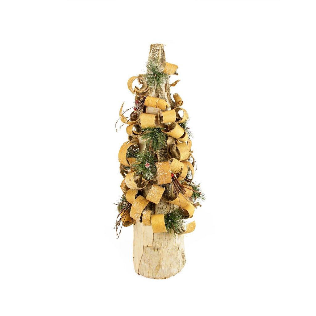 23" Rustic Tree Bark Inspired Flocked Table Top Christmas Cone Tree with Pine and Berries