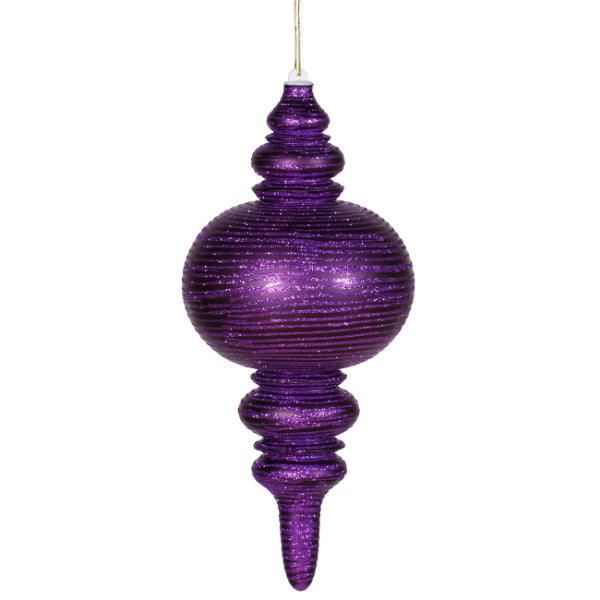 13" Large Purple Matte Glitter Swirl Shatterproof Finial Christmas Ornament