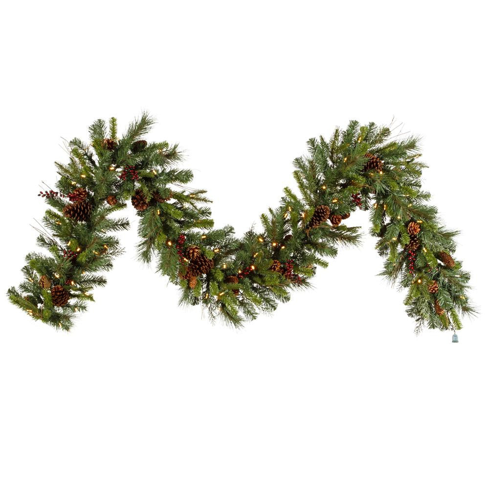 9' x 14" Pre-lit Cibola Mix Berry Pine Artificial Christmas Garland - Warm Clear LED Lights