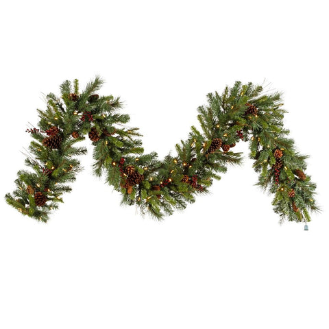 9' x 14" Pre-lit Cibola Mix Berry Pine Artificial Christmas Garland - Warm Clear LED Lights