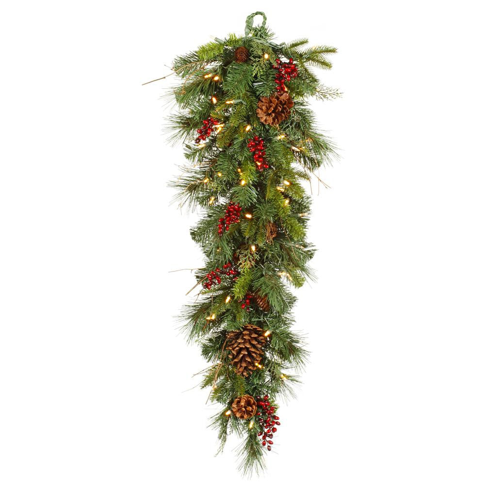 36" Pre-lit Cibola Mix Berry Pine Artificial Christmas Teardrop Swag - Warm Clear LED Lights