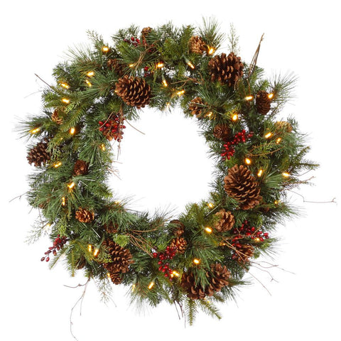 30" Pre-lit Cibola Mix Berry Pine Artificial Christmas Wreath - Warm Clear LED Lights