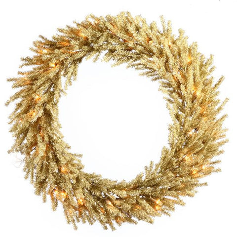 24" Pre-Lit Sparkling Champagne Artificial Christmas Wreath - Clear Lights