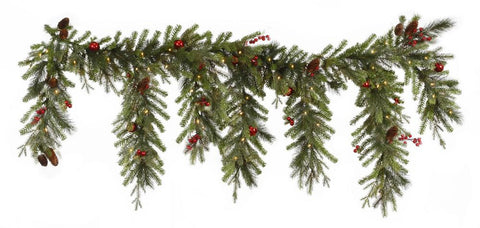 6.5' x 35" Pre-lit Red Berry & Ball Ornament Mixed Pine Artificial Christmas Garland - Clear Lights