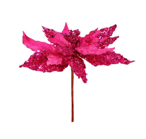 11" Elegant Pink Velveteen Artificial Christmas Poinsettia Flower Pick