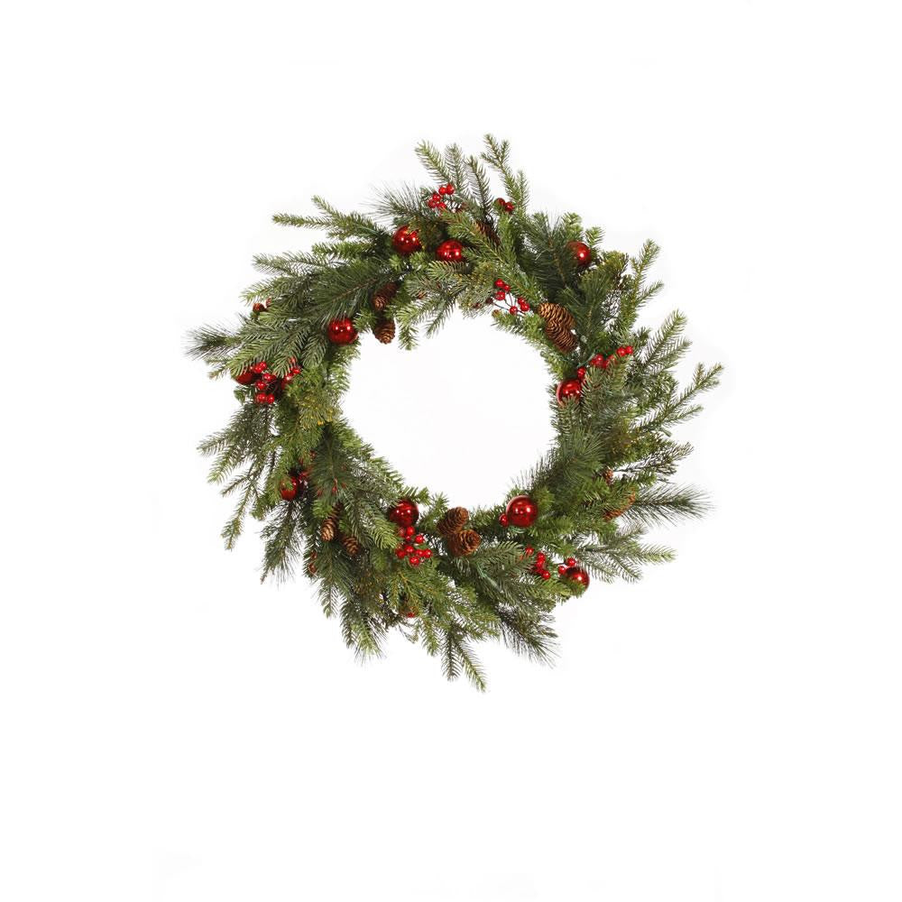 36" Red Berry and Ball Ornament Mixed Pine Artificial Christmas Wreath - Unlit