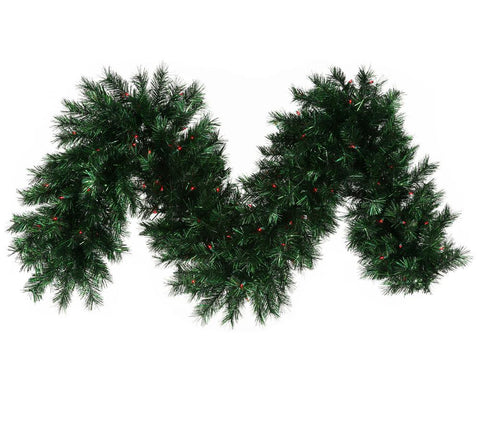 9' x 16" Pre-lit Midnight Green Pine Christmas Tinsel Garland - Red Dura Lights