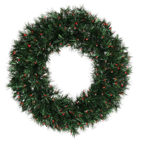 36" Pre-lit Midnight Green Pine Christmas Tinsel Wreath - Red Dura Lights