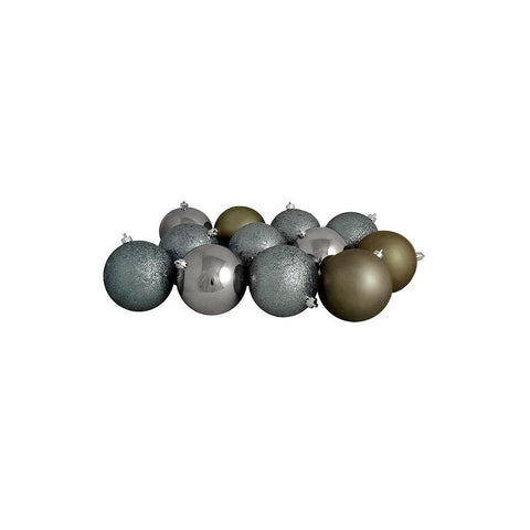 16ct Pewter Shatterproof 4-Finish Christmas Ball Ornaments 3" (75mm)