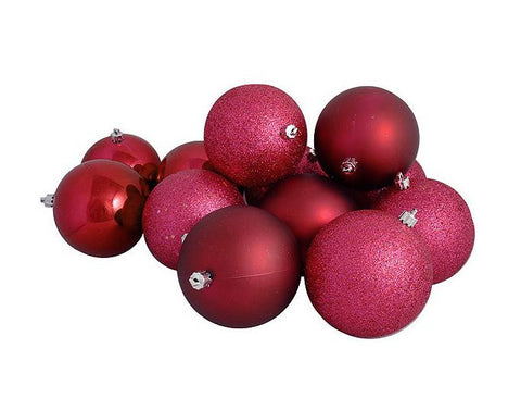 16ct Red Raspberry Shatterproof 4-Finish Christmas Ball Ornaments 3" (75mm)