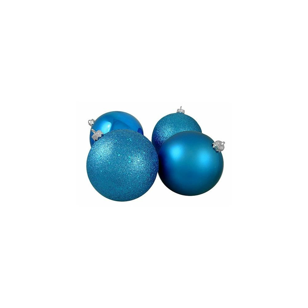 4ct Turquoise Blue Shatterproof 4-Finish Christmas Ball Ornaments 8" (200mm)