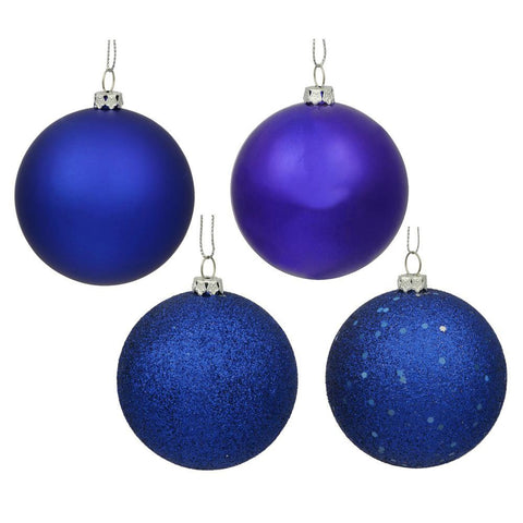 4ct Cobalt Blue Shatterproof 4-Finish Christmas Ball Ornaments 8" (200mm)