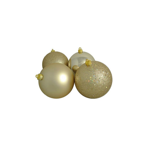 4ct Champagne Gold Shatterproof 4-Finish Christmas Ball Ornaments 8" (200mm)