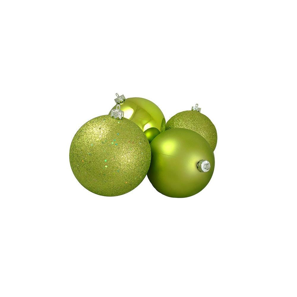 4ct Green Kiwi Shatterproof 4-Finish Christmas Ball Ornaments 8" (200mm)