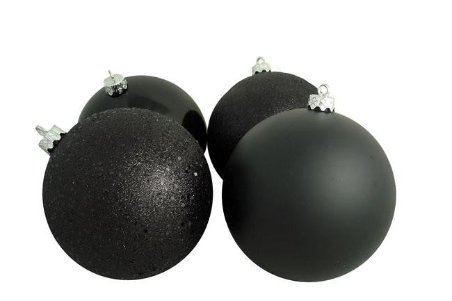 4ct Black Shatterproof 4-Finish Christmas Ball Ornaments 8" (200mm)