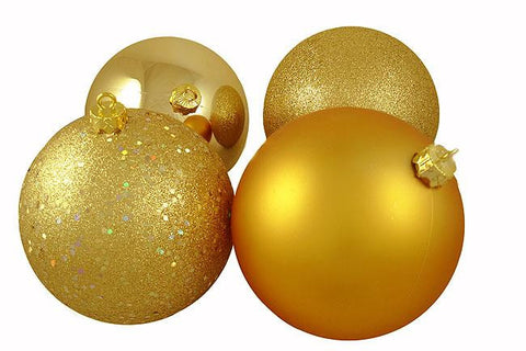 4ct Vegas Gold Shatterproof 4-Finish Christmas Ball Ornaments 8" (200mm)