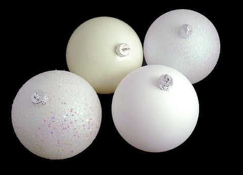 4ct White and Vanilla Shatterproof 4-Finish Christmas Ball Ornaments 8" (200mm)