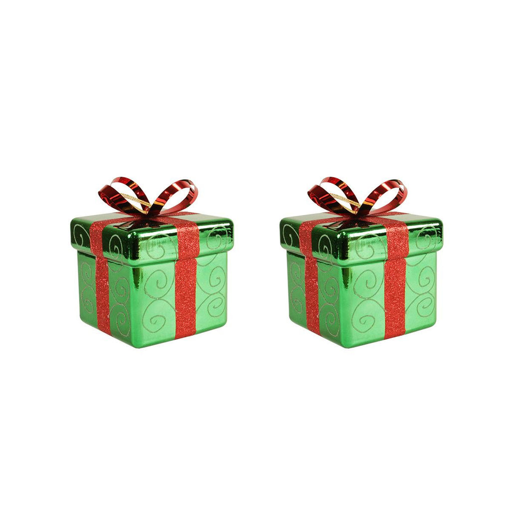 Pack of 2 Green and Red Gift Box Shatterproof Christmas Ornaments 6"