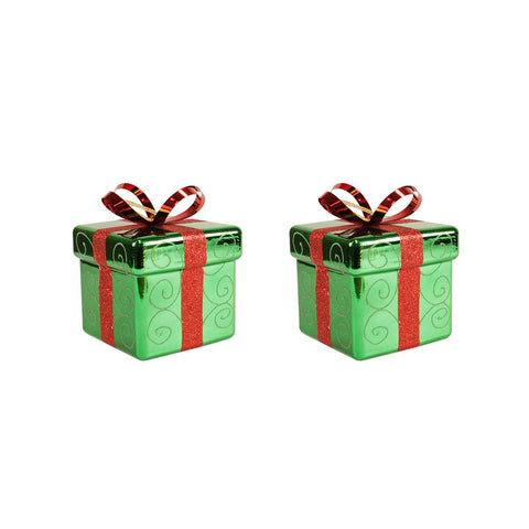 Pack of 2 Green and Red Gift Box Shatterproof Christmas Ornaments 6"