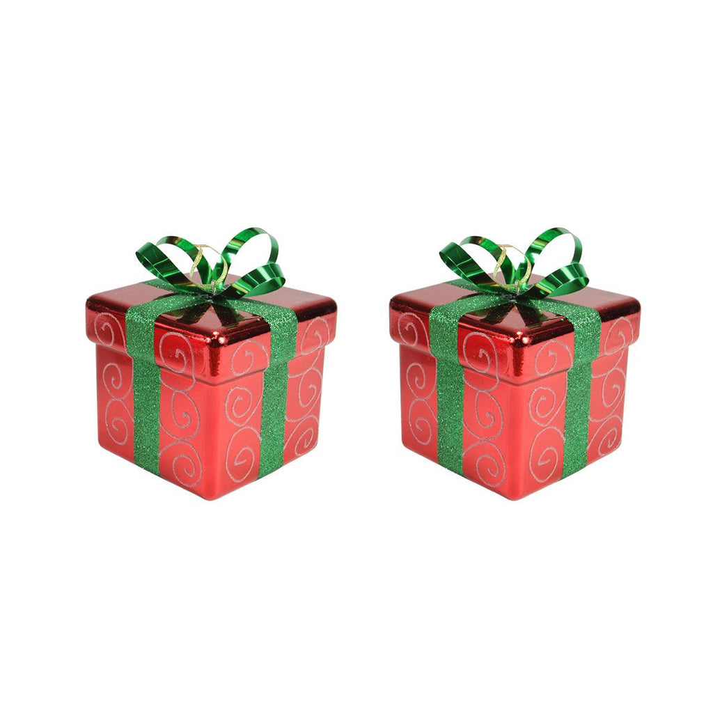 Pack of 2 Red and Green Gift Box Shatterproof Christmas Ornaments 6"