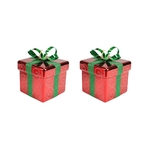 Pack of 2 Red and Green Gift Box Shatterproof Christmas Ornaments 6"