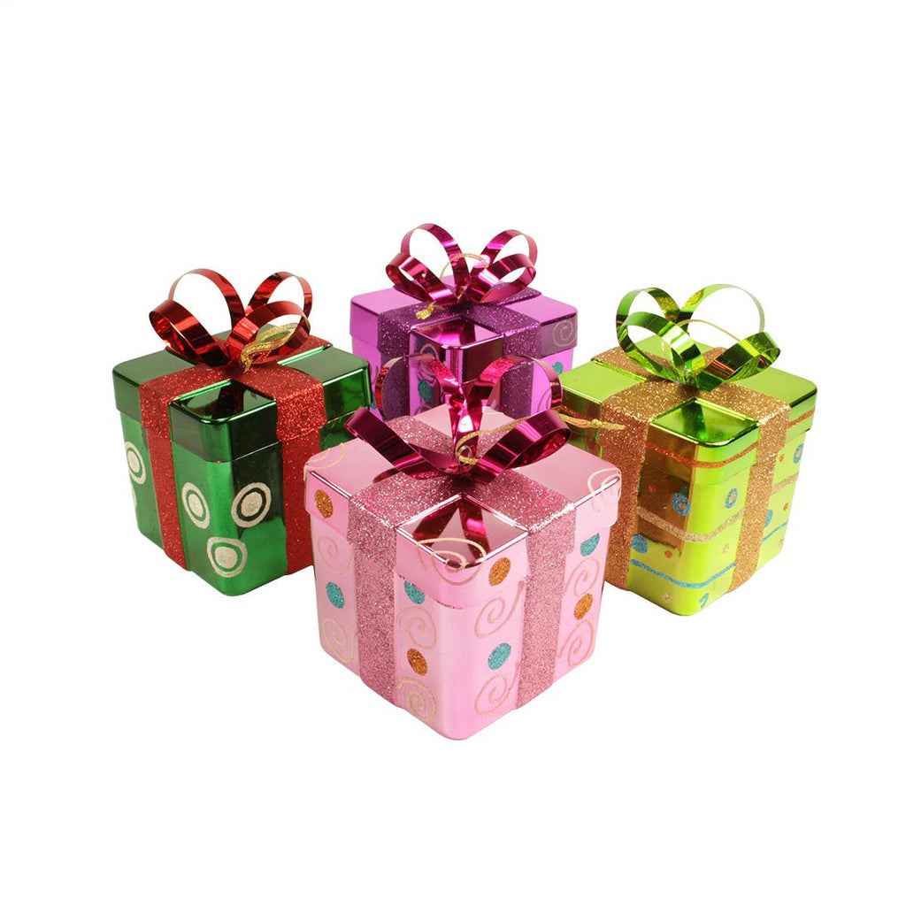 4ct Candy Fantasy Gift Box Shatterproof Christmas Ornaments 6"