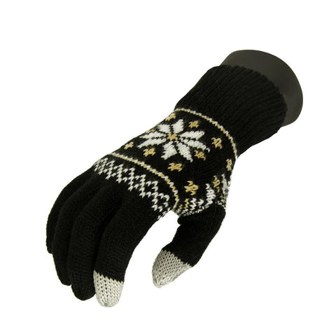 Unisex Black Jacquard Knit Winter Touchscreen Gloves - One Size