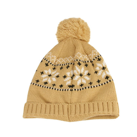 Unisex Light Khaki Jacquard Knit Winter Beanie Hat - One Size