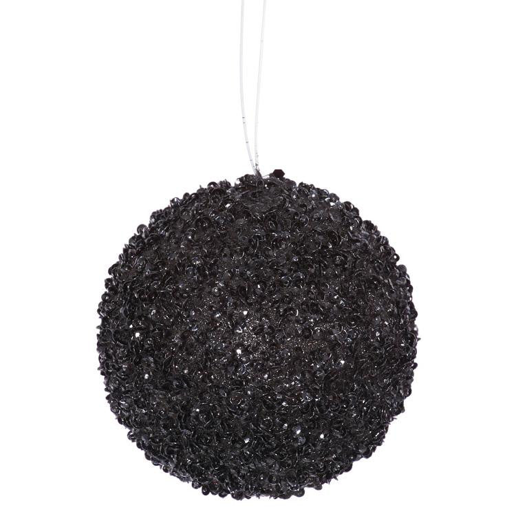 4ct Black Sequin and Glitter Drenched Christmas Ball Ornaments 4" (100mm)