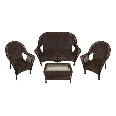 4-Piece Brown Resin Wicker Patio Furniture Set-  2 Chairs, Loveseat & Table