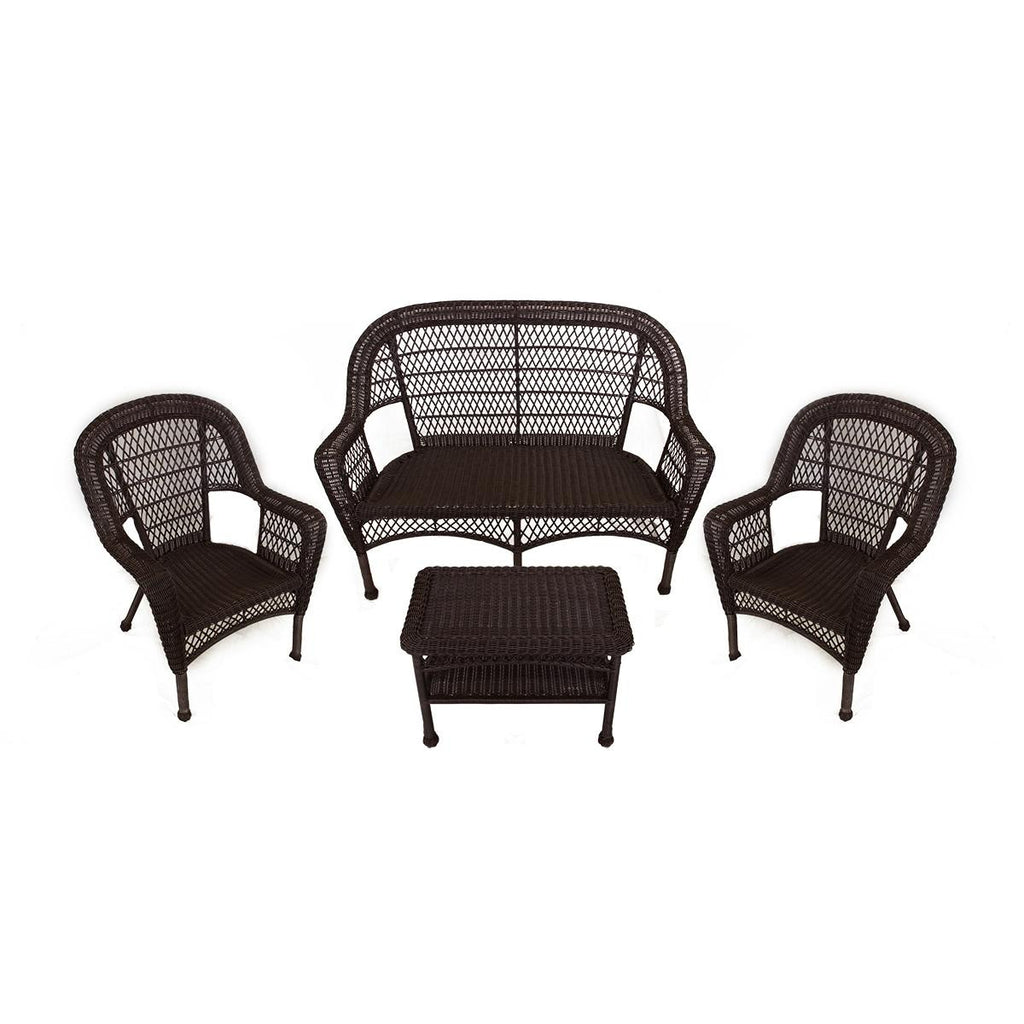 4-Piece Brown Resin Wicker Patio Furniture Set - Loveseat, 2 Chairs & Table