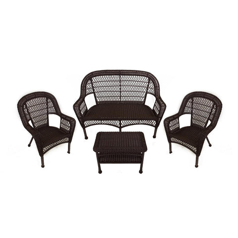 4-Piece Brown Resin Wicker Patio Furniture Set - Loveseat, 2 Chairs & Table