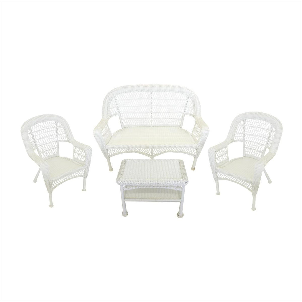 4-Piece White Resin Wicker Patio Furniture Set - Loveseat, 2 Chairs & Table