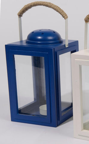 9" Beach Day Cape Cod Cottage Style Royal Blue Tea Light Candle Holder Lantern