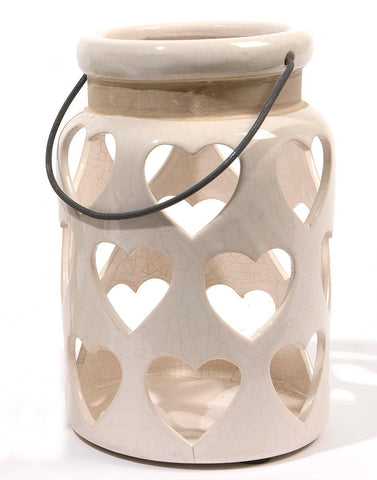 12" Tea Garden Cream Cut-Out Heart Antique Crackle Tea Light or Votive Candle Holder