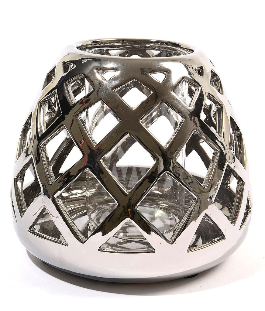 7" Beach Day Shiny Silver Diamond Cut-Out Tea Light or Votive Candle Holder