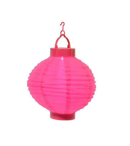 7.75" Hot Pink Solar Powered Outdoor Garden Patio Chinese Lantern - Cool White LED Light